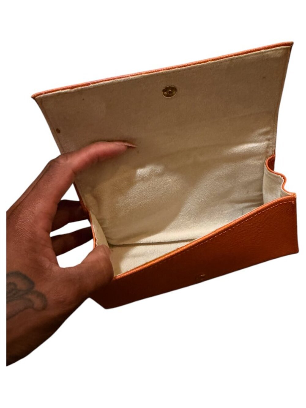 Tory Burch Authentic Eyewear | Orange Glasses case with Gold Emblem - Picture 3 of 3